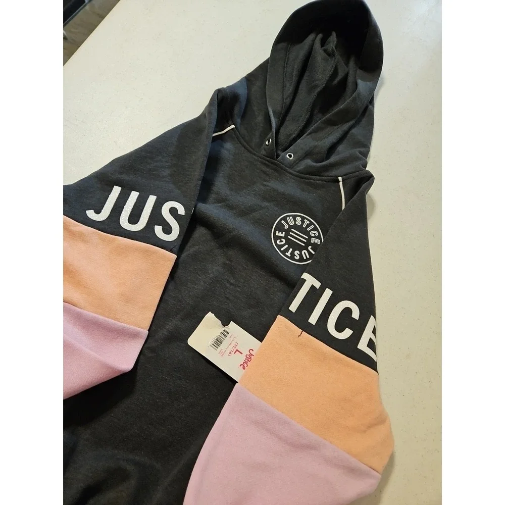 Justice Girls' Colorblock Fleece Hooded Sweatshirt Glitter Hoodie Lg 10/12 (A965